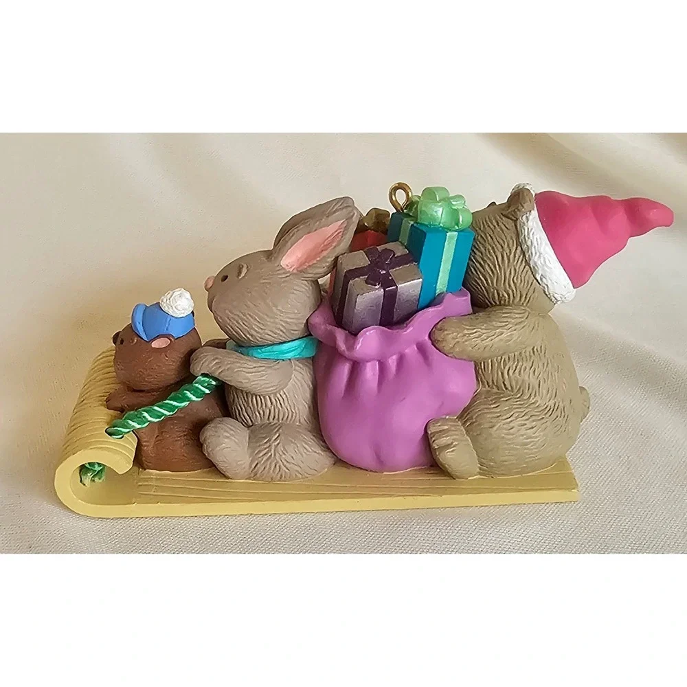 VTG Hallmark Keepsake Ornament 1996 Multicolor Bear Bunny Beaver Sledding